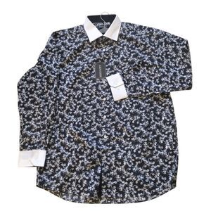 Luxton Button Up Shirt Man L Black White Floral Party Formal Long Sleeves‎